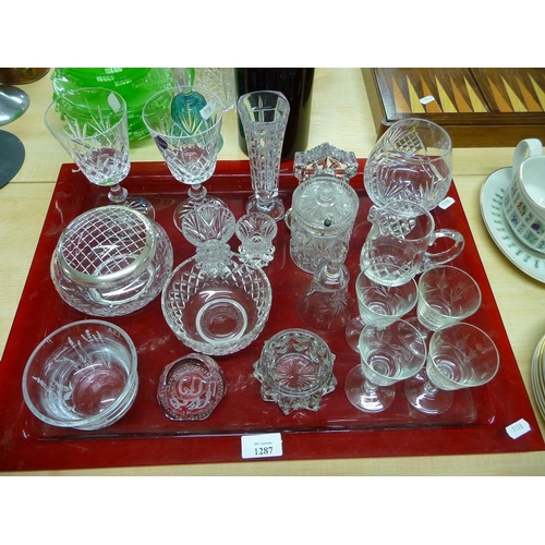 1287 - Tray Lot - Edinburgh Crystal Glasses, Preserve Jars etc.