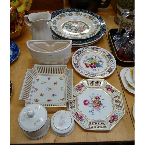 1303 - Two Large Pottery Chargers, Spode Plates, Wall Pockets etc.