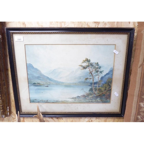 1507 - Late Victorian / Edwardian Framed Watercolour - Highland Loch, approx 41 x 30cm.