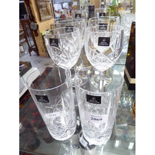 2069 - Four Royal Doulton Crystal Wine Glasses, Two Champagne Flutes & Two High Balls.