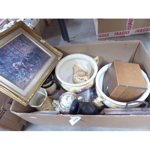 2094 - Box - Assorted Pottery & Print.