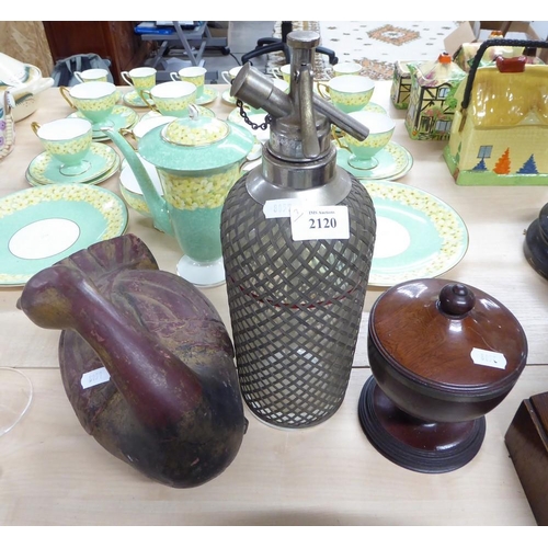 2120 - Vintage Soda Syphon, Wooden Duck, Urn Shaped Box & Cover.