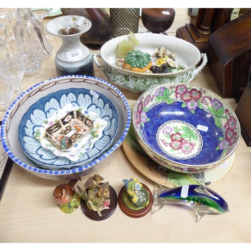 2121 - Maling Bowl, Crown Derby Pin Dish (AF), Beswick Birds etc.