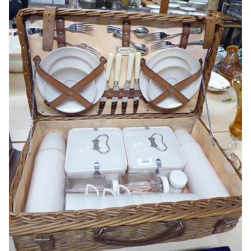 2123 - Vintage Wicker Picnic Hamper & Contents.