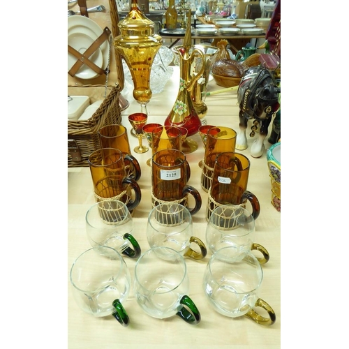 2125 - Decorative Gilded Glass Decanter & Glass Set, Confiserie Jar, Drinking Glasses etc.