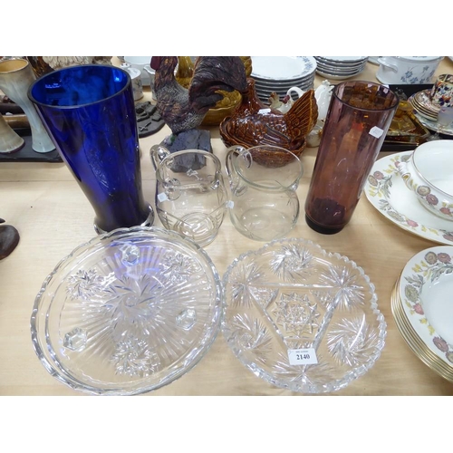 2140 - Dartington Blue Glass Vase, Water Jugs, Cake Plates etc.