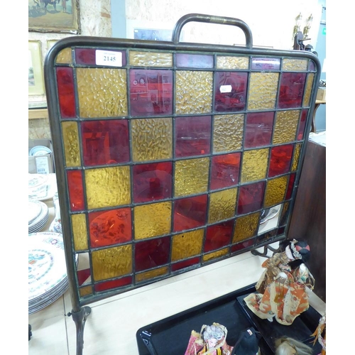 2145 - Early Vintage Stained Glass Fire Screen.