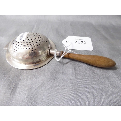 2172 - Birmingham Silver Strainer with Turned Wood Handle