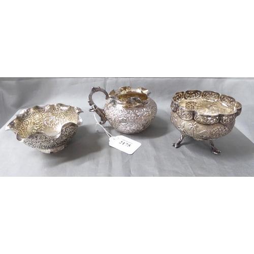 2175 - Three Pieces of Eastern Silver - Jug & Two Bowls, 9oz troy.