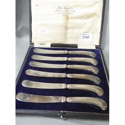 2185 - Cased Set of Silverplated Afternoon Tea Knives with Pistol Handles.