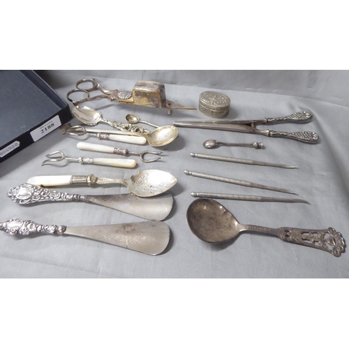 2188 - Silver and Plated Items, MOP Pickle Forks etc.