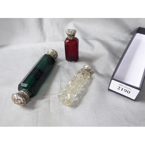 2190 - Three Antique Silver Mounted Glass Scent Bottles.