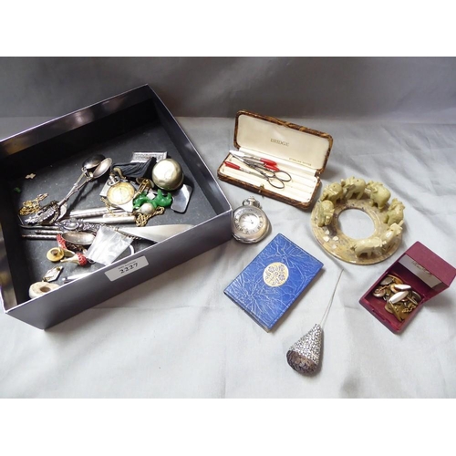 2227 - Box - Cufflinks, Teaspoons, Shoehorns, Pocketwatches etc.