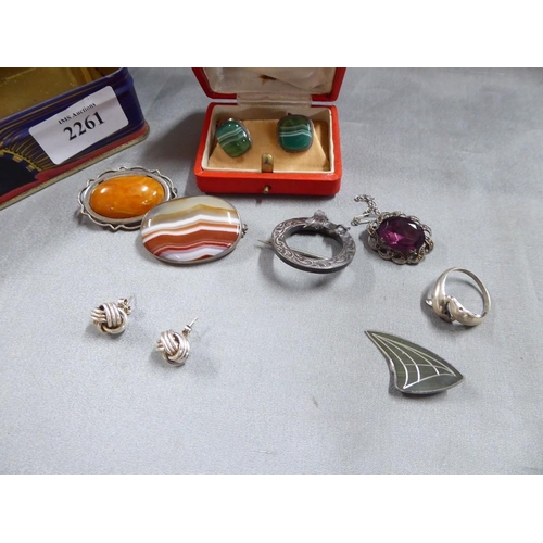 2261 - Box - Silver Jewellery, Including Silver Agate Cufflinks etc.