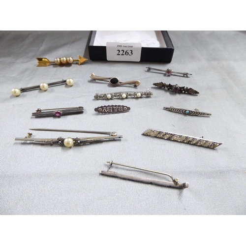 2263 - Box - Bar Brooches (some of which are silver).