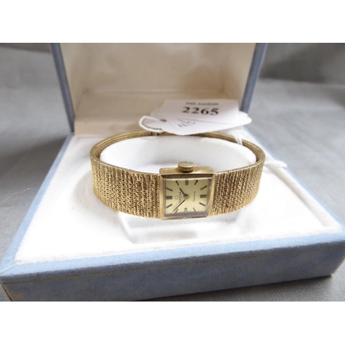 2265 - Ladies 9ct Gold Omega Wristwatch 26g total weight.