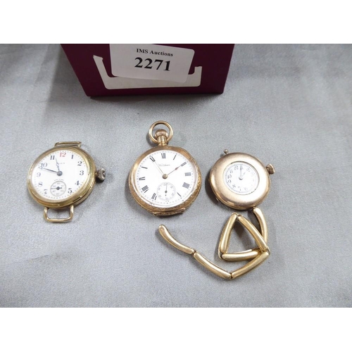 2271 - Two Gold Plated Ladies Wristwatches & Fob Watch.