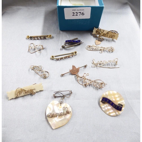 2276 - Box - Assorted Name Brooches.