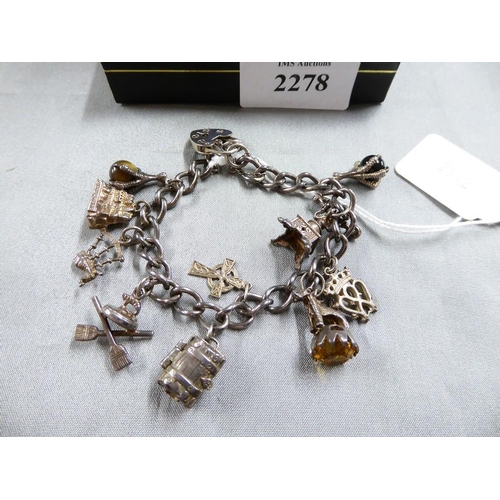 2278 - Silver Charm Bracelet - approx 38g total weight.