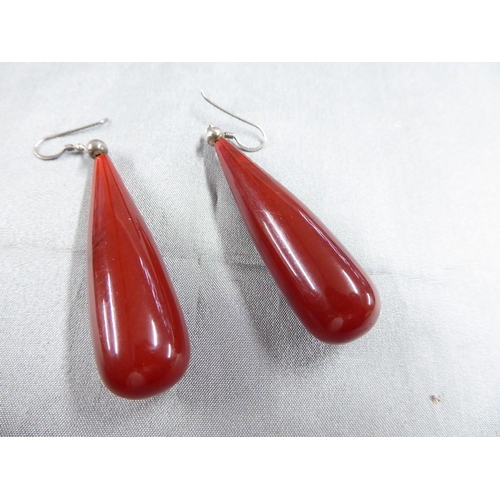 2289 - Pair of Faux Cherry Amber Drop Earrings with silver fittings, approx 7cm tall, weighing 18.4g