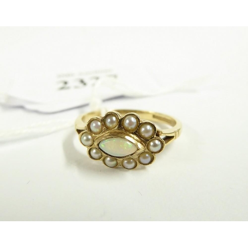 2327 - 9ct Opal & Seed Pearl Ring, UK Size N, approx 2g