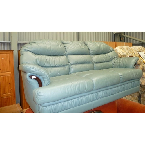 3061 - Green Leather 3 Seat Sofa