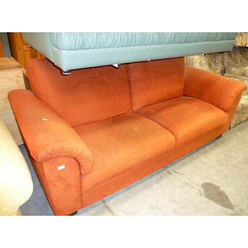 3062 - Rust Coloured Fabric Upholstered 3 Seat Sofa