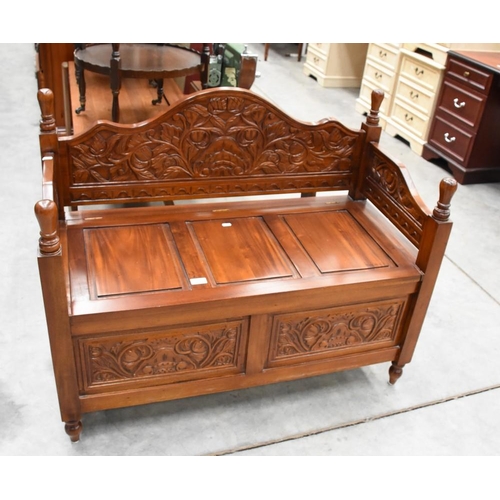 3084 - Carved Hardwood Hall Settle