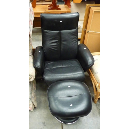 3152 - Black Leather Swivel Chair & Stool