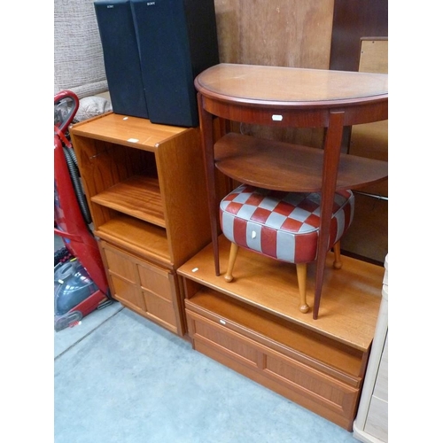 3161 - Teak Stereo Cabinet, TV Cabinet, Half Moon Table, Stool & Speakers