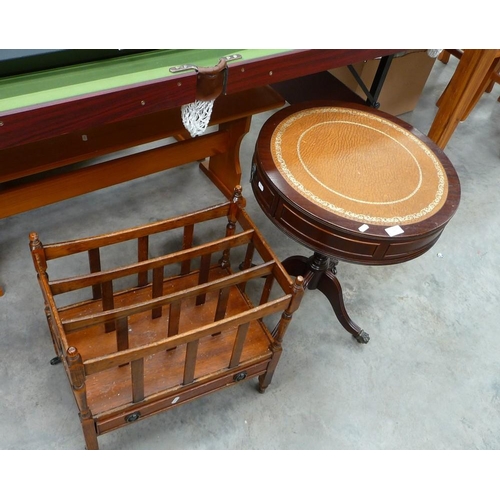 3167 - Reproduction Mahogany Drum Table & Canterbury