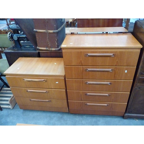 3179 - Vintage Teak 5 Drawer Dressing Chest & Teak 3 Drawer Chest