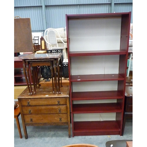 3191 - Oak 3 Drawer Chest, Mahogany Nest of Tables & Bookcase