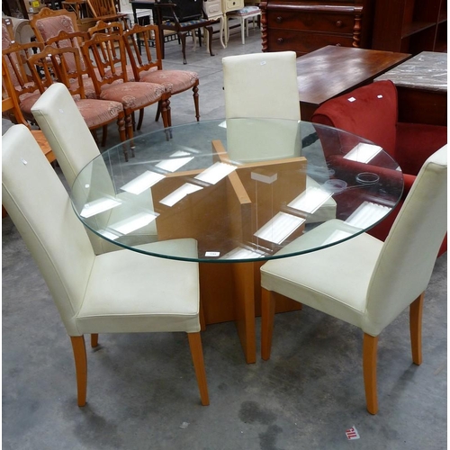 Circular Glass Top Dining Table and Four High Back Dining Chairs