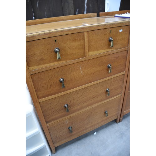 3441 - Oak Two Over Three Drawer Chest