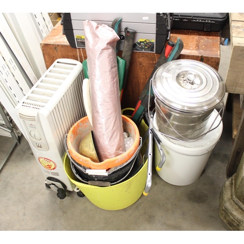 89 - Oil Filled Radiator, Incinerator Bin, Garden Tools etc