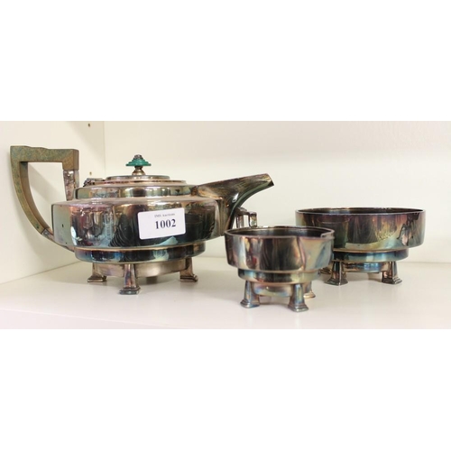 1002 - Silverplated Art Deco Three Piece Tea Service.