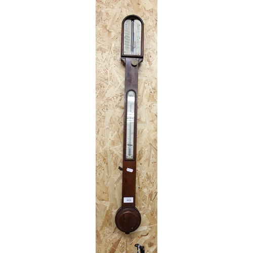 1016 - Georgian Antique Stick Barometer, figured mahogany case, approx 92cm tall.