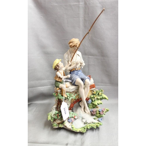 1020 - Capodimonte Porcelain Group, boys fishing approx 25cm tall.