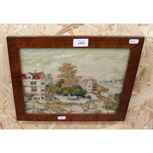 1052 - Antique Framed Embroidered Panel - approx 29 x 23cms