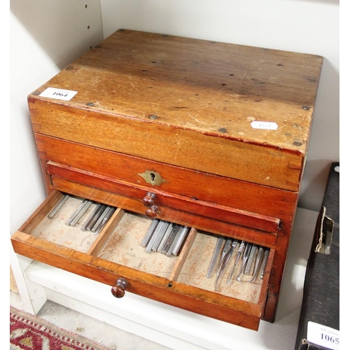 1064 - Vintage Specimen Cabinet - containing assorted Dentist Tools