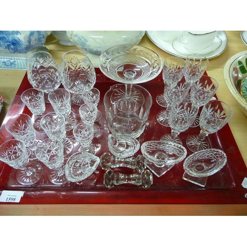 1598 - Tray - Crystal Drinking Glasses, Knife Rests Etc.