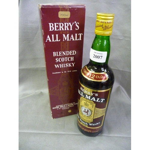 2007 - Bottle of Berry's All Malt 12 Year Old Blended Scotch Whisky