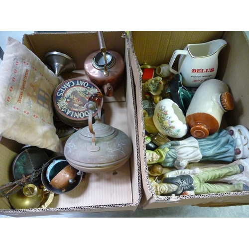 2041 - 2 Boxes - Vintage Tins, Kettles, Whisky Jug etc