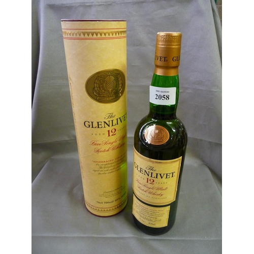 2058 - Bottle of Glenlivet 12 Year Old Pure Single Malt Whisky