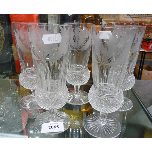 2065 - 5 Edinburgh Crystal Thistle Pattern Wine Glasses