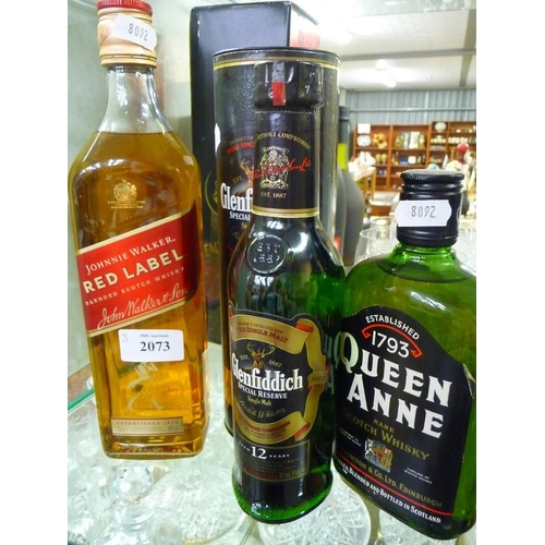 2073 - Bottle of Johnnie Walker Red Label, Half Bottle of Glenfiddich 12 Year Old Single Malt and a Half Bo... 