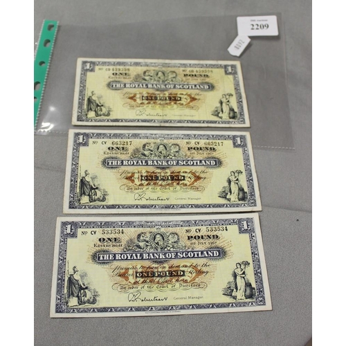 3 x 1967 The Royal Bank of Scotland £1 Notes