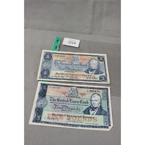 2 1960's The British Linen Bank £5 Notes