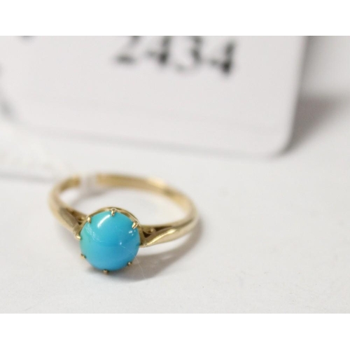 2434 - 9ct Gold Ring with Turquoise Stone 2.0g, UK size M.